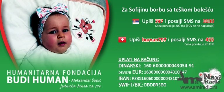 Devetomesečnoj Sofiji potrebna naša pomoć da pobedi tešku bolest