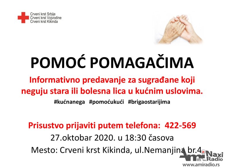 Crveni krst: Predavanje za Kikinđane koji kod kuće neguju stara ili bolesna lica