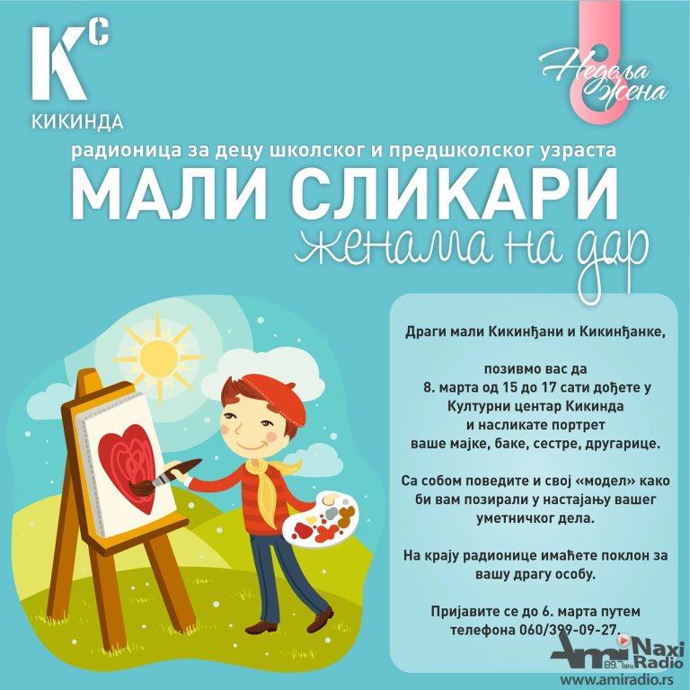 Radionica za decu „Mali slikari ženama na dar“ 8. marta u Kulturnom centru