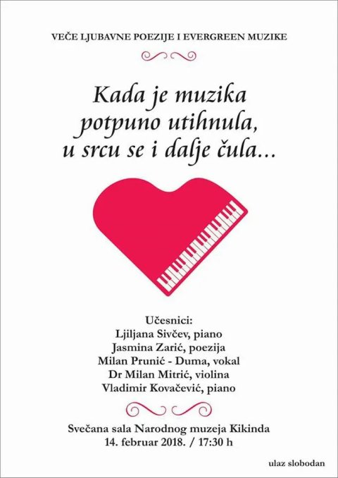 Veče ljubavne poezije i evergrina sutra u Muzeju