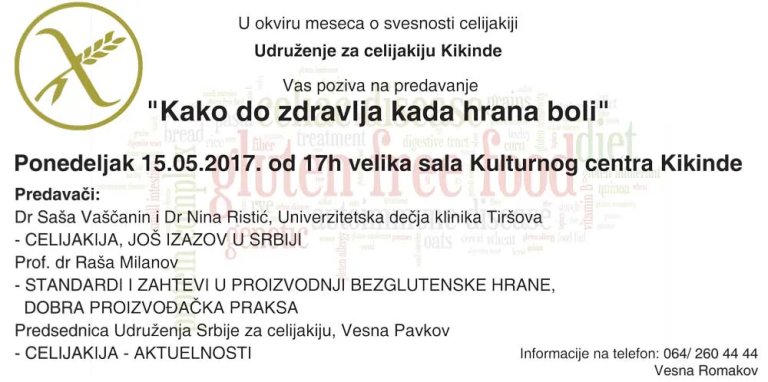 UDRUŽENJE ZA CELIJAKLIJU POZIVA NA PREDAVANJE O ZDRAVLJU!