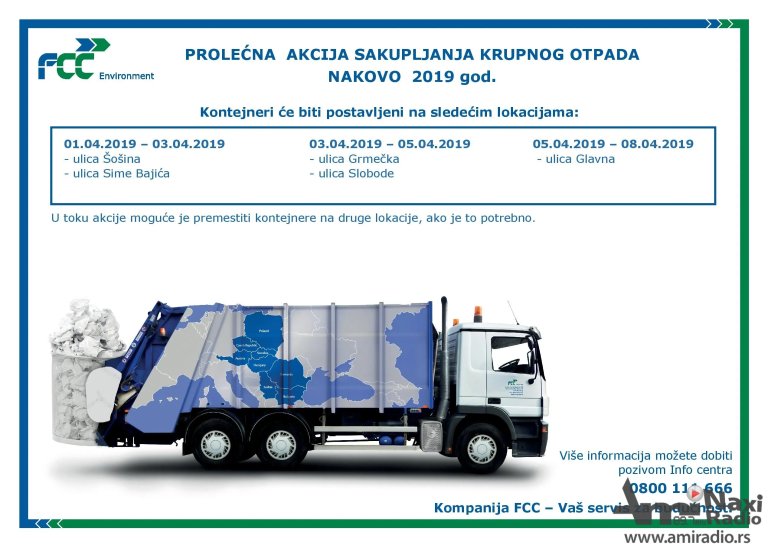 Sakupljanje krupnog otpada od 1. do 8. aprila u Nakovu
