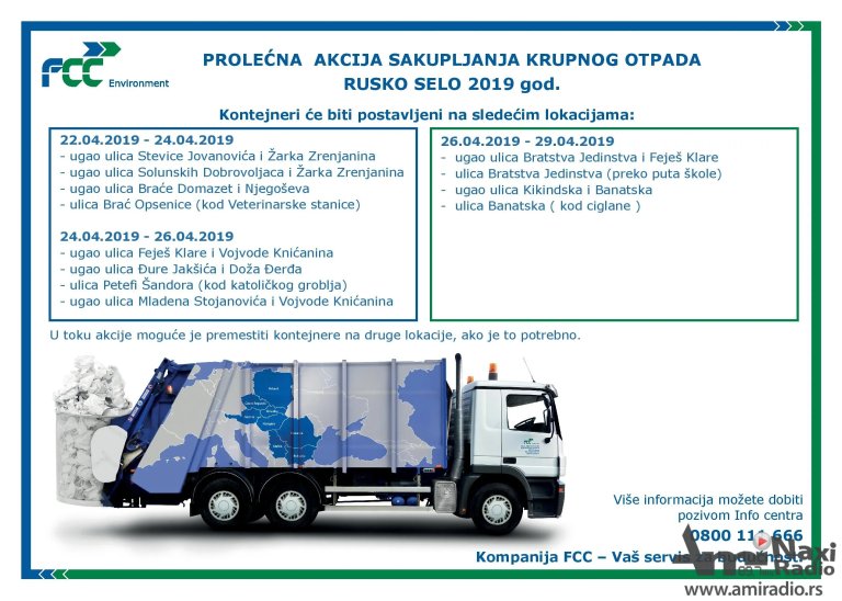 Akcija sakupljanja kabastog otpada od 22. do 29. aprila u Ruskom Selu