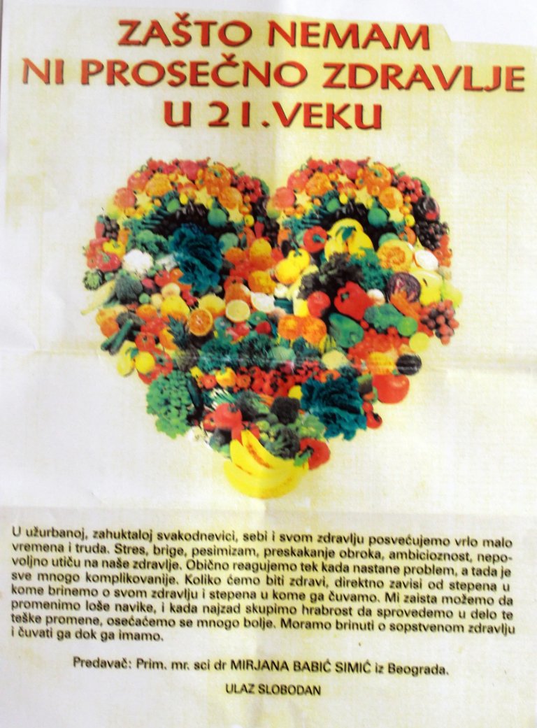 KCK: Tribina ,,Zašto nemam ni prosečno zdravlje u XXI veku" u utorak